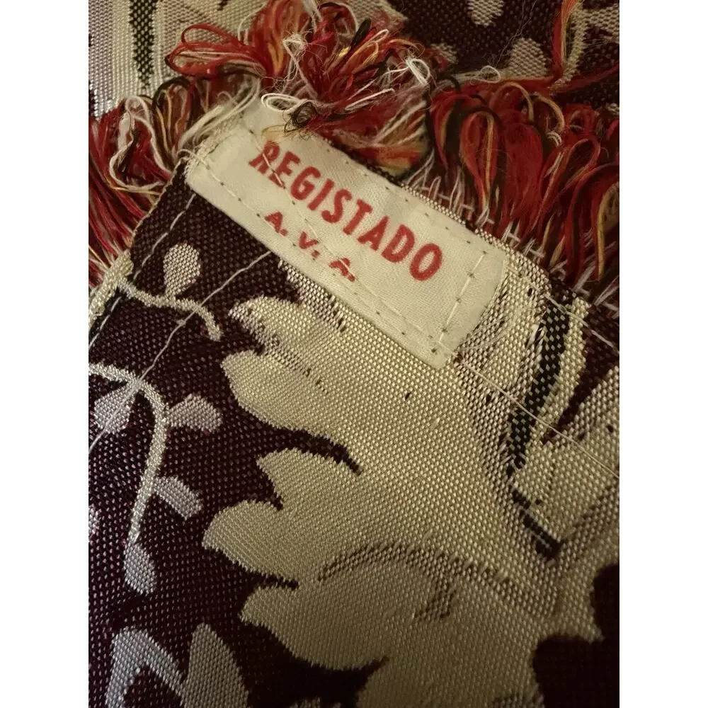 Vintage MCM Damask Fringed Tablecloth Floral Reversible Satin silk Registado AVA